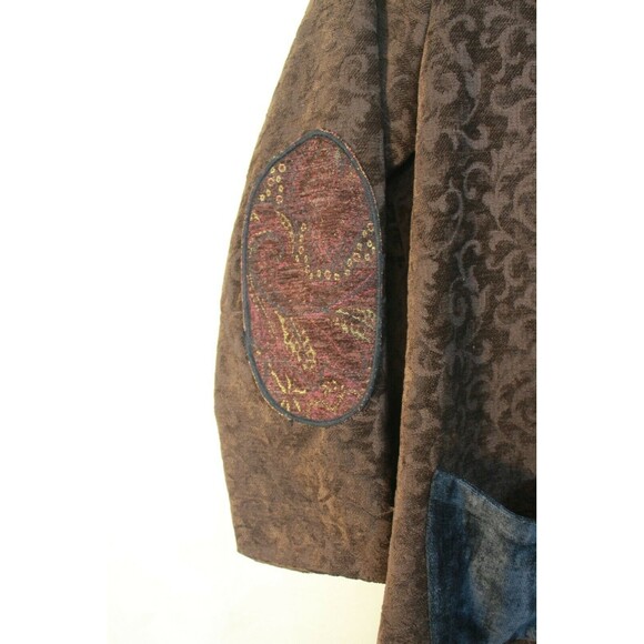 Dot & Vera Boho Brown Floral Full Length Coat Vintage 60s Elbow Patches Size L - Picture 6 of 9